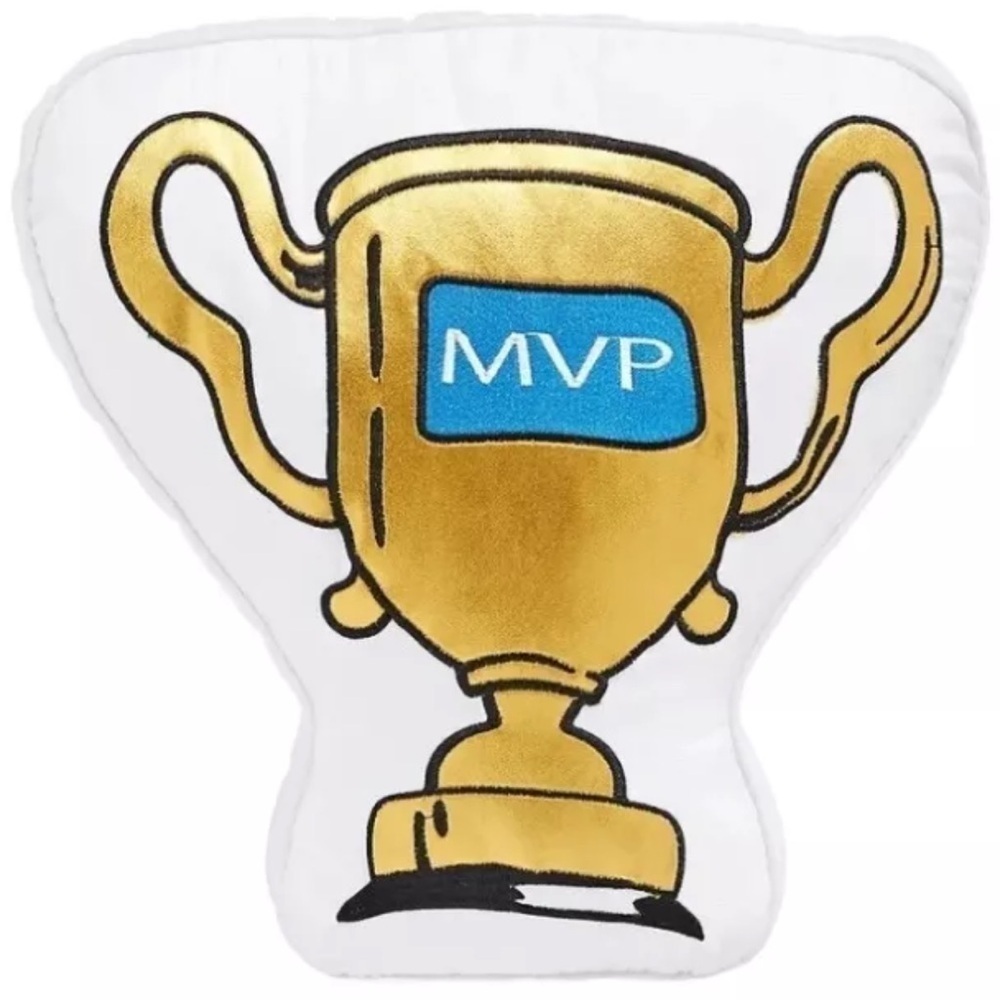 Charter Club Kids Decorative Figural MVP Trophy Pillow in White & Gold NEW